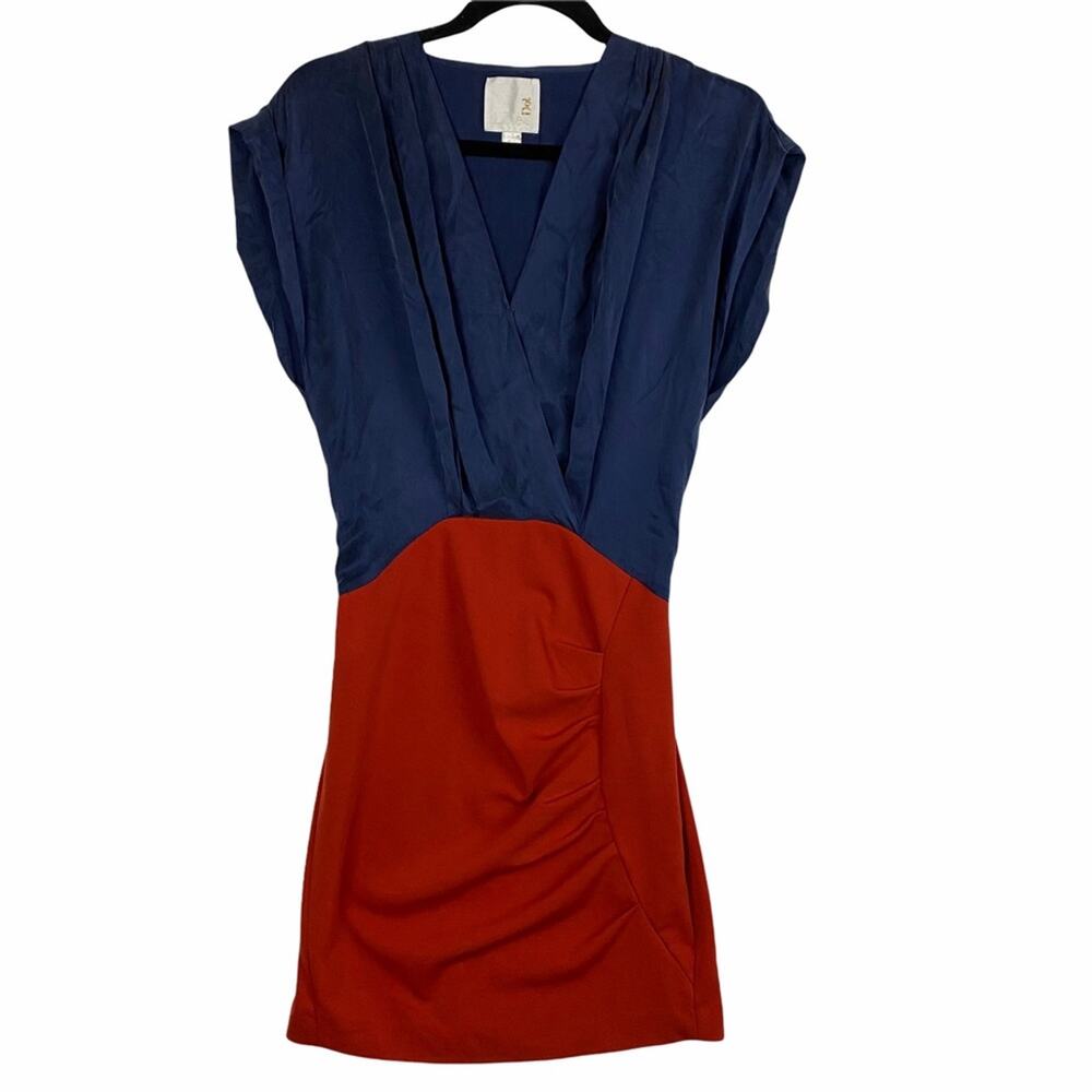 Line & Dot Blue Red Surplice Bodice Dress Size Small